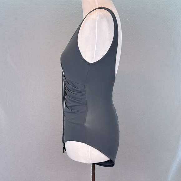 Karla Colletto - women’s one piece Gray Lace-Up front Swimsuit under wire SZ 4 - Picture 3 of 9